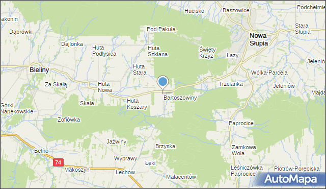 mapa Bartoszowiny, Bartoszowiny na mapie Targeo